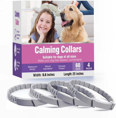 Calming Collar for Dogs 4 Packs Dog Pheromone Calm Collars Relief Anxiety Stress Separation Lasts 60 Days Relieve Bad Behavior 25 Inches Size Flexible Adjustable