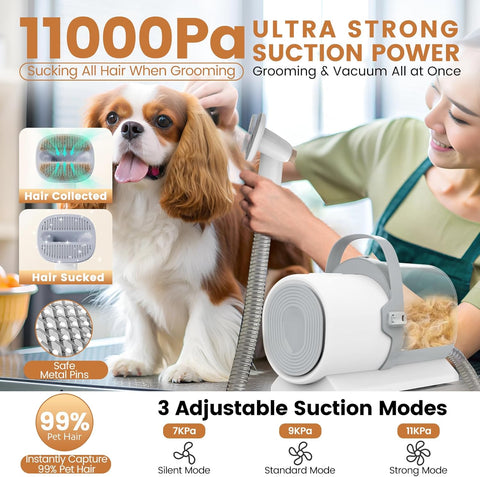 Dog Grooming Vacuum and Kit, Clipper Nail Trimmer Grinder, 2.5L Dust Cup 7 Grooming Tools 11000Pa Pet Vacuum for Shedding Grooming, Dog Hair Vacuum, Home Cleaning