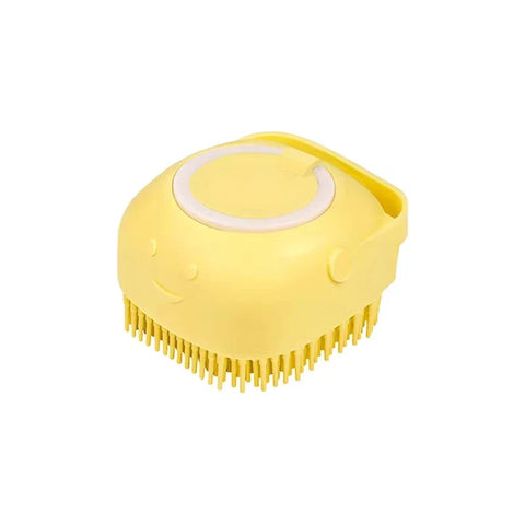 Silicone Soft Rubber Pet Massage Shower Brush with Builtin Shampoo Storage Self Cleaning Detangling for Dogs Cats Grooming Brush